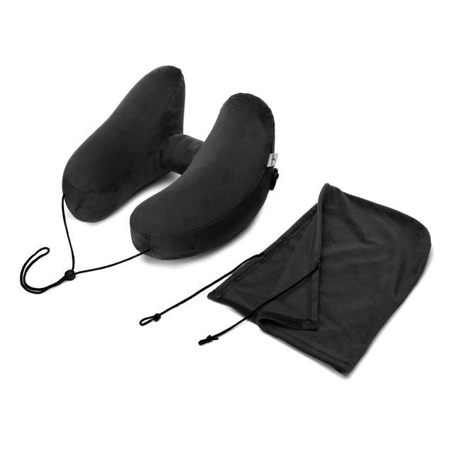 Black Inflatable Travel Neck Pillow 